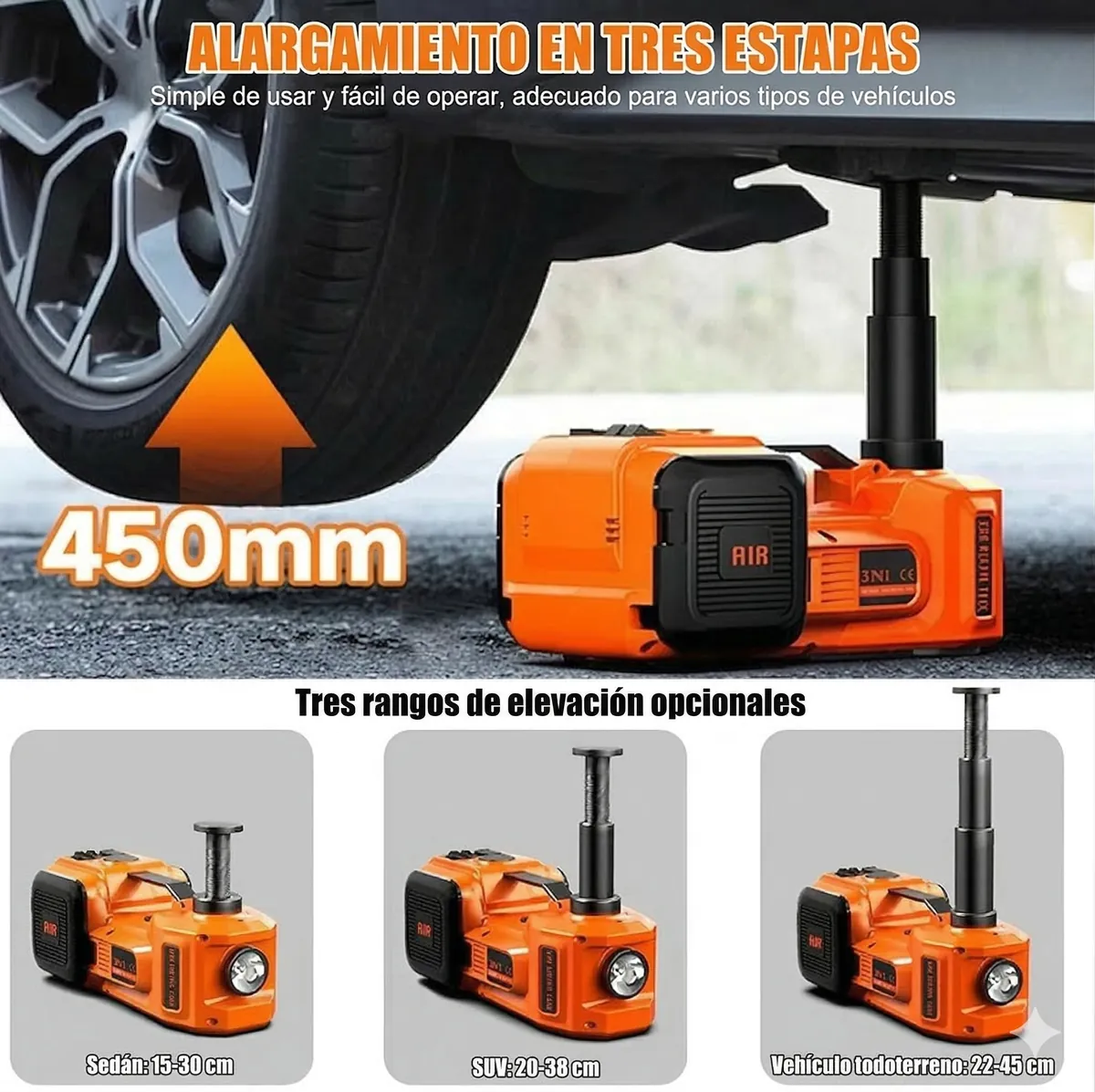 Extension de tres etapas hasta 450mm del gato hidraulico AutoRescue